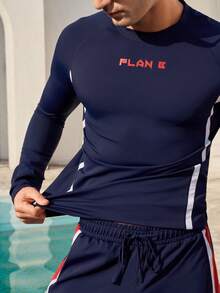 Manfinity KASUA 男士沙滩度假休闲泳装套装 - 藏蓝色 - 查看 5