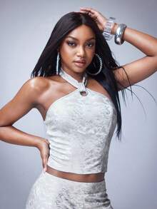 Y2Kool 女士纯色露背吊带修身夏季背心 - 銀色 - 查看 1