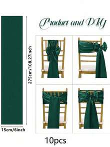 10 pièces Nœuds de chaise en satin vert foncé, rubans de chaise de mariage, nœuds de chaise en soie pour réception, restaurant, événement, banquet, fête, décoration d'hôtel - Vert sapin - Voir 10