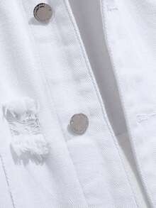 Manfinity Hypemode 男士长袖棉质破洞翻盖口袋牛仔夹克（无帽），秋季款 - 白色 - 查看 3