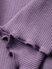 DAZY Conjunto de camiseta con estampado de lazo y pantalones con parches de malla para niña - Morado - Ver 7