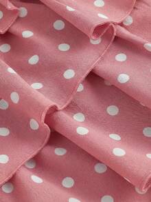 SHEIN MOD 大码波点可爱蛋糕荷叶边露脐吊带连衣裙无袖连衣裙夏季连衣裙荷叶边连衣裙野餐连衣裙波点连衣裙，夏季连衣裙樱桃连衣裙女士连衣裙茶会连衣裙 - 粉色 - 查看 4