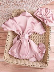 Cute Pink Pajamas, Slippers, And Hat For Newborn Girls - 3-Piece Photography Prop Set. Buy One Get Two Free! Affordable And Comfortable 3-Piece Newborn Baby Set, Featuring A Cute Pink Bow-Tie Pajamas, Slippers, And A Hat, Perfect For Casual Home Wear. - Multicolor - View 5
