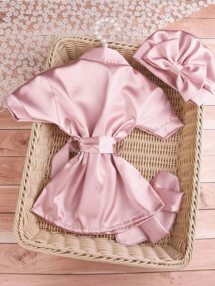 Áo choàng, dép và mũ màu hồng dễ thương cho bé gái sơ sinh, trang phục đạo cụ chụp ảnh - Nhiều màu - Xem 5