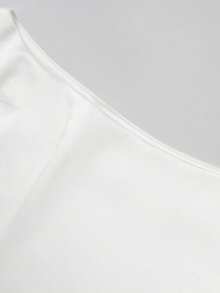INAWLY Áo sơ mi nữ cỡ lớn thanh lịch, tay ngắn, vai lệch, kiểu dáng thường ngày. - trắng - Xem 6