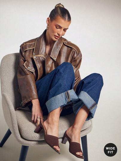 SHUZIA Women's Wide Fitting Breathable Woven Coffee Open-Toe Cushioned Mid-Heel Mules – Lightweight, & Easy To Pair