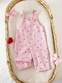 SHEIN 1pc Baby Girl Casual Everyday Commute Valentine's Day Heart Print Loose Jumpsuit - Pink - View 7