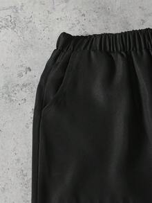 Mirajuku 青少年男孩街头风黑色工装裤，趣味笑脸印花，锥形裤腿，多口袋，休闲长裤 - 黑色 - 查看 6