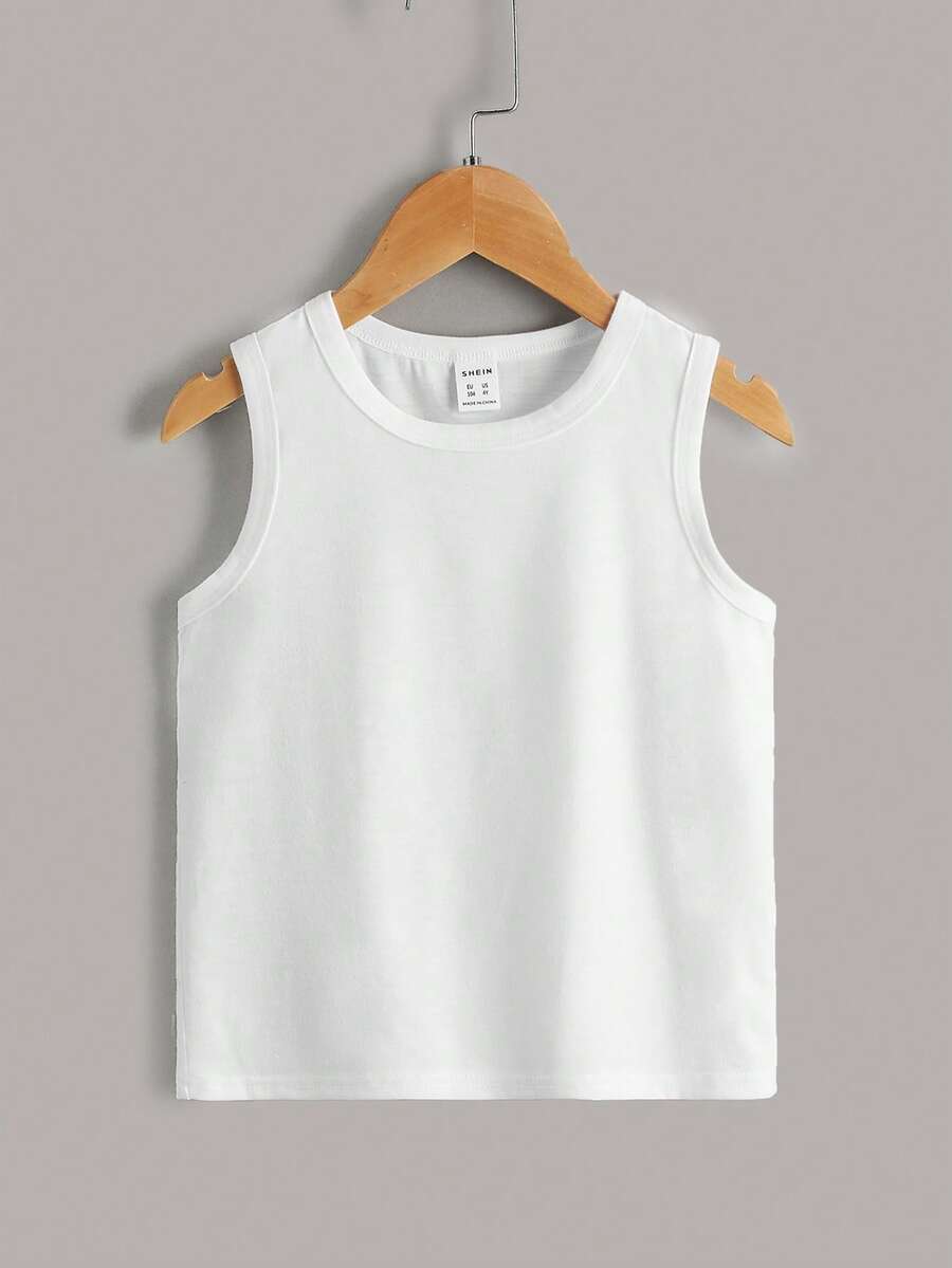 Young Boy Solid Tank Top - White - View 1