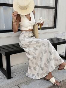 DAZY Chân váy chữ A in họa tiết thường ngày dành cho nữ - Màu be - Xem 2