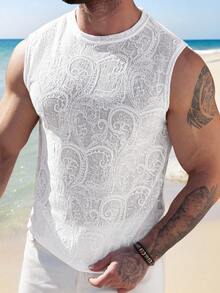 ResortEase Men's Solid Color Crew Neck Sleeveless Fashionable Retro Summer Tank Top, Holiday Vacation White Sexy Breezy - White - View 5