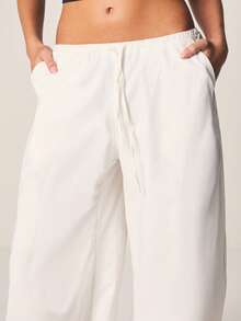 MISSGUIDED Lightweight Wide Leg Palazzo Pants With Elastic Waistband For Casual Summer Vacation Wear - White - View 5