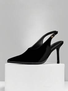 SHUZIA Women's Elegant Point Toe Back Strap Patent PU Pumps - Black - View 6