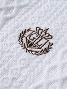 Manfinity Homme 男士紋理素色珠地針織 Polo 衫，學院風圖案 Polo 男士高爾夫球衫，正式款 - 白色 - 查看 5