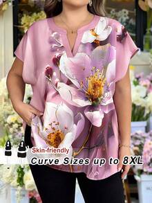SHEIN CURVE+ 大码印花短袖衬衫 - 彩色 - 查看 1