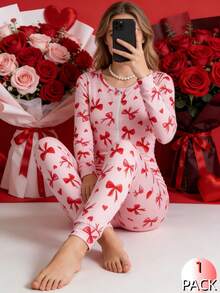 Mono de niña con estampado de corazones y lazos, con cremallera, manga larga y pantalón largo - Multicolor - Ver 1