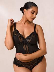 SHEIN BAE Comfortable, Casual, French-Style Camisole Tank Top For Plus Size, Wireless Bra Women Plus Clothing Corset Women Underwear - Black - View 7