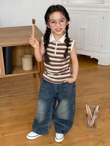 DAZY Girls (Small) Collared Knit Striped Fitted Vest - Multicolor - View 2