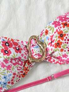 SHEIN Áo hai dây bikini họa tiết hoa nhí cho bé gái tuổi teen, thích hợp cho kỳ nghỉ hè ở bãi biển, với khóa kim loại trang trí. - Nhiều màu - Xem 5
