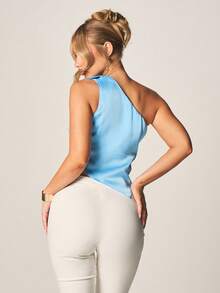 MISSGUIDED One Shoulder Ruffle Detail Top With Asymmetric Neckline And Sleeveless Design For Spring Summer Casual Elegant Occasions - Blue - View 2