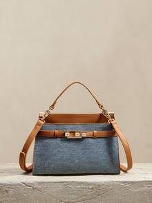 SHECARRY Ladies Handbag, Fine Striped Commuter Bag - Blue - View 3