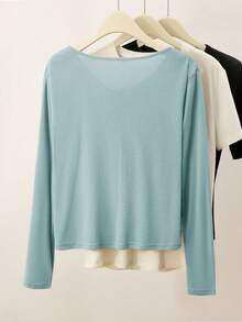Resyla Women's Casual Solid Color Embroidered Lightweight Jacket, Spring/Summer - Baby Blue - View 2