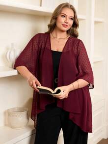 EMERY ROSE Veste décontractée à col rond et boutons pour femmes grandes tailles, été - Rouge foncé - Voir 6