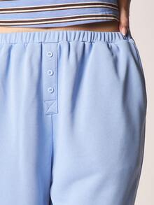 MISSGUIDED Casual Light Drawstring Wide Leg Joggers With Button Front Detail - Blue - View 4
