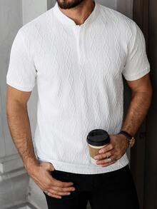 Manfinity CasualCool Men's Casual Commuter Textured Short Sleeve Polo Shirt - White - View 1