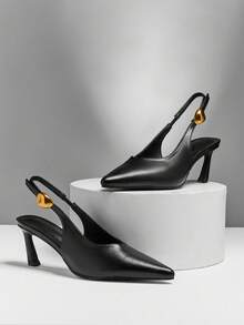 SHUZIA Women's Elegant Stylish Point Toe Sling-Back Stiletto Pumps Valentine's Day - Black - View 1