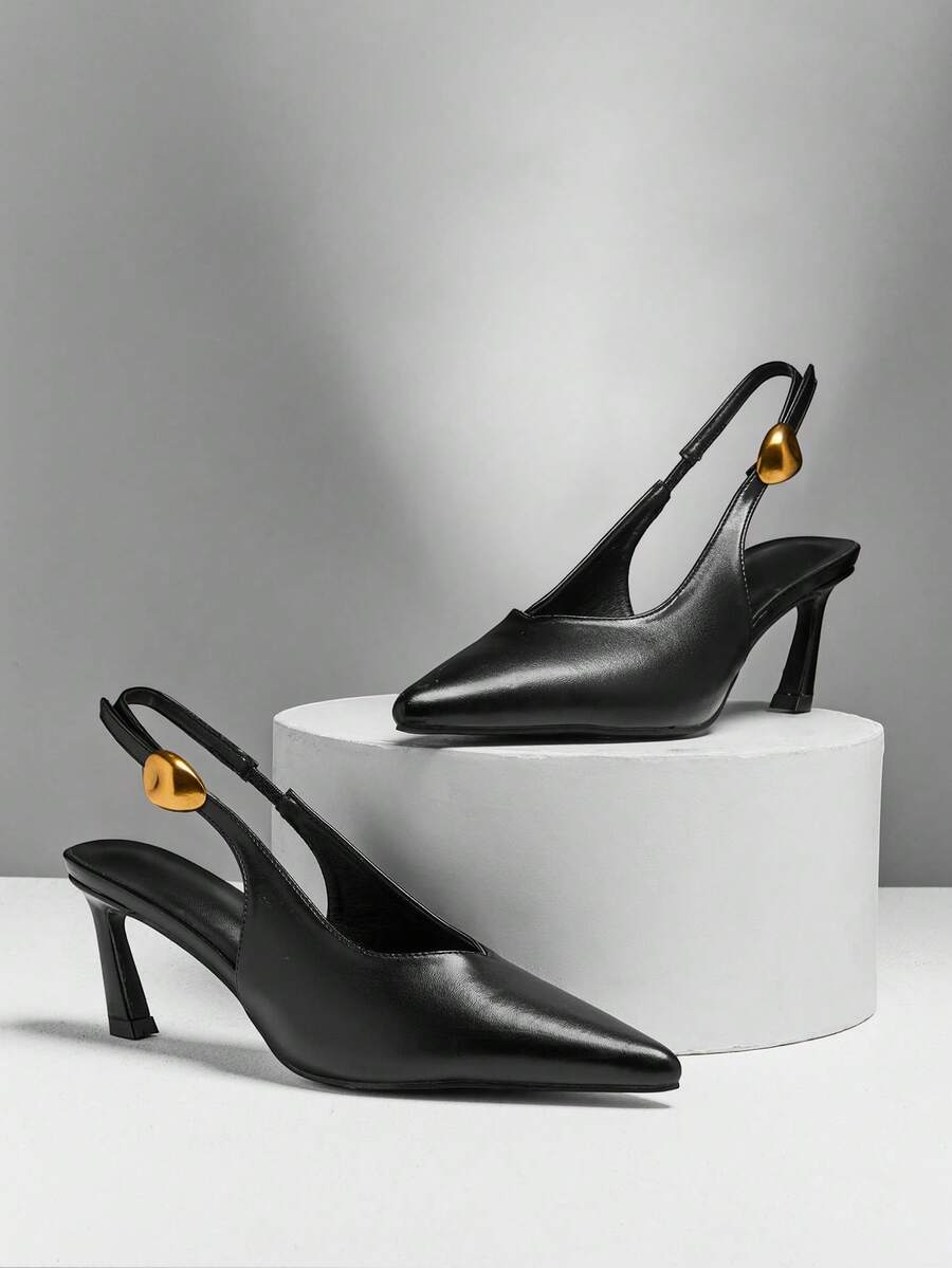 SHUZIA Women's Elegant Stylish Point Toe Sling-Back Stiletto Pumps Valentine's Day - Black - View 1