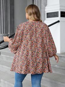 SHEIN CURVE+ Áo thun tay dài cổ tròn in họa tiết hoa nhỏ xinh xắn dành cho nữ cỡ lớn/2026/Năm mới - Nhiều màu - Xem 2
