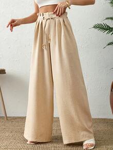 Casual Linen Look Blend Pants - Beige - View 4