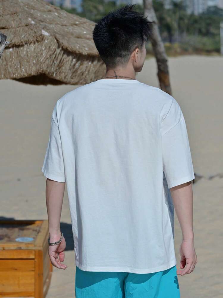 Colorful Pattern White Short Sleeve T-Shirt For Men, Summer