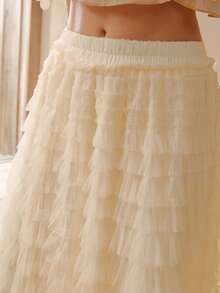MOTF PREMIUM 多层撞色网纱裙 - 白色 - 查看 2