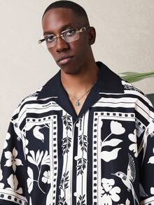 SUMWON 男士短袖宽松版型翻领热带花卉印花度假衬衫夏威夷风休闲夏季海滩度假纽扣前襟上衣 - 彩色 - 查看 5