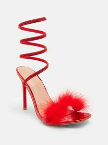 Glitzique Giày cao gót Stiletto thời trang mới, giày đi tiệc phong cách Âu Mỹ, giày cao gót màu đỏ đính đá Rhinestone gợi cảm - Đỏ - Xem 8