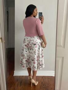 SHEIN Lady CURVE 大码夏季优雅印花连衣裙和外套两件套 - 彩色 - 查看 3