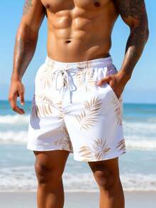 Zalmeno Quần short đi biển nam cạp chun, có dây rút và túi, thích hợp cho mùa hè. - trắng - Xem 6
