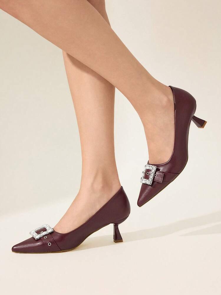 CUCCOO CHICEST Women's Solid Color Pointed Toe Rhinestone Decor Elegant High Heel Pumps Valentine's Day Elegant Shoes