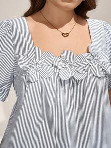 Comfylo Áo kiểu dáng rộng rãi, cổ vuông, kẻ sọc, thích hợp cho kỳ nghỉ hè, du lịch, nghỉ mát biển, thanh lịch. - Đen và trắng - Xem 3