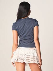 MISSGUIDED Boho Crochet Frill Mini Skirt Tiered Open Weave Summer Beach Vacation Festival Layered Ruffle Short Skirt Spring Casual - White - View 5