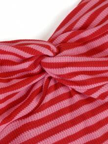 Zyxie Striped Twist Cropped Fitted Summer Fashion Camisole - Red - View 7
