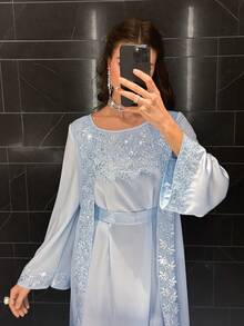 Layrah Đầm dạ hội 2 trong 1 đính sequin thời trang nữ, đầm dự tiệc sang trọng mùa xuân/hè, đầm cưới. - Màu xanh lam - Xem 4