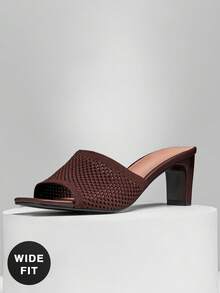 SHUZIA Women's Wide Fitting Breathable Woven Coffee Open-Toe Cushioned Mid-Heel Mules – Lightweight, & Easy To Pair - Brown - View 6