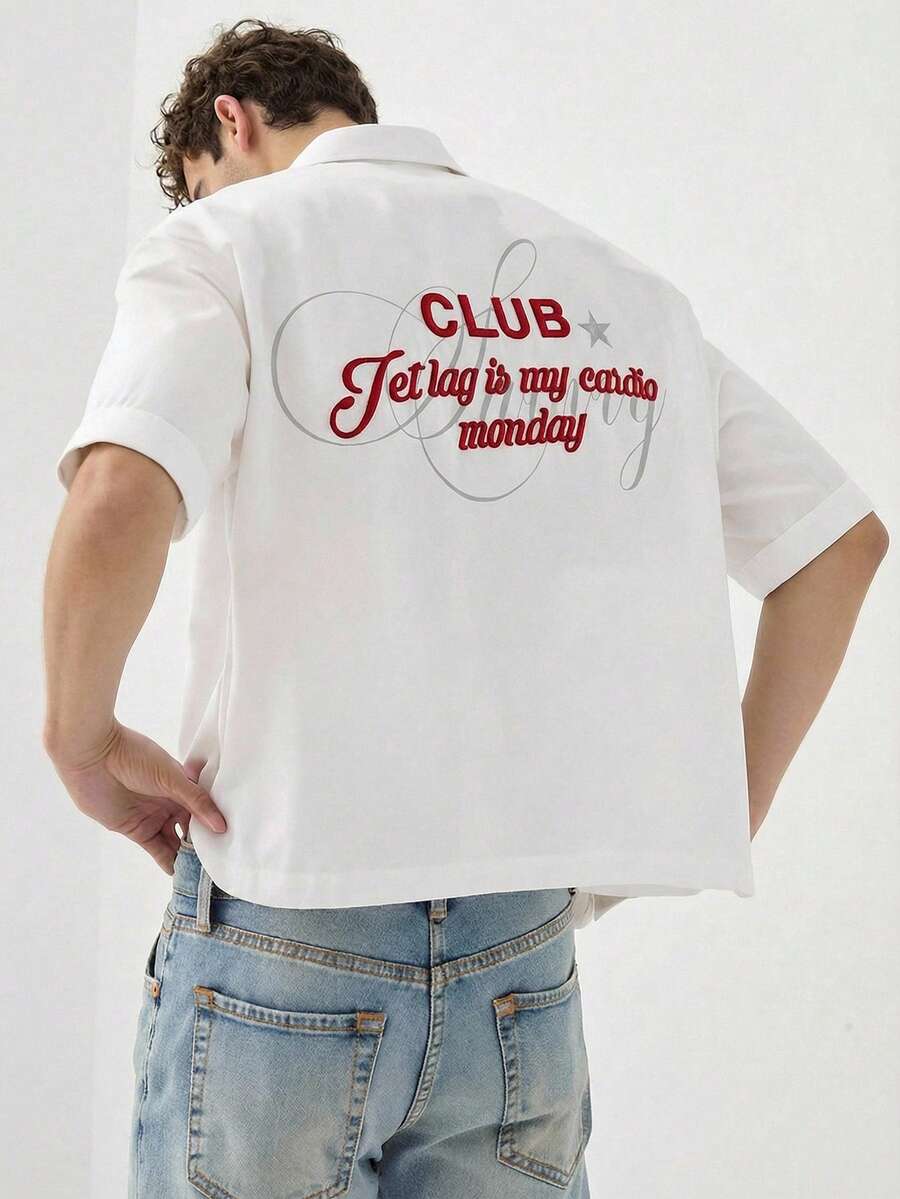 SWAVVY Men's Fashion Embroidered Button Short Sleeve Shirt - White - View 1