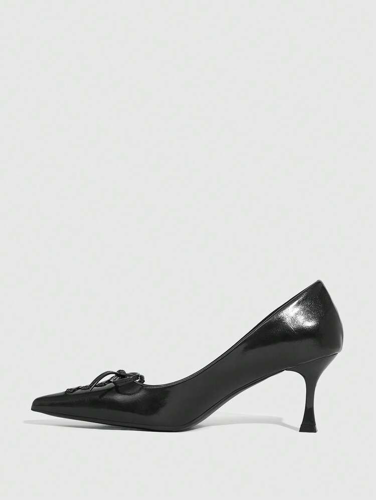 CUCCOO SZL Glossy Leather Bowknot Pointed Toe High Heels, Elegant Mature Style With Refined Fashion Elements, Suitable For Workplace, Dates Or Semi-Formal Occasions