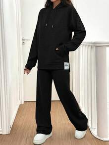 EURMUSE Light Grey Two Thread Sweatshirt And Sweatpant With Label Detail - Black - View 5