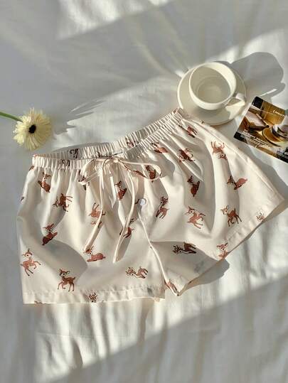 Comfortcana 2026 New Arrival Spring/Summer  Cute Deer Print Elastic Waist Drawstring Casual Comfortable Lounge Shorts Summer Outfits For Women Spring Clothes Women Beach Outfits For Women Going Out Outfits