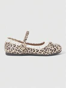 ROMWE Kawaii Women's Fashionable & Sweet Lace Trim Bow Decor Flats For Christmas - yellow leopard print - View 2